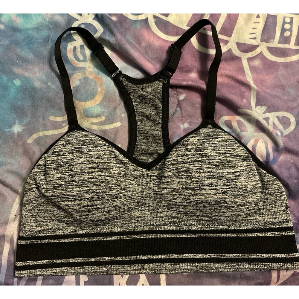Athletic Works Heather Black & White‎ Seamless Racerback Sports Bra, Size 34/M